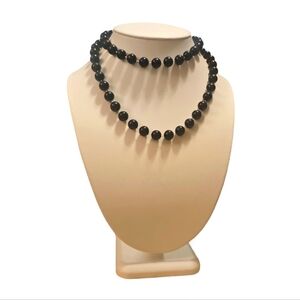 Vintage Long Black Onyx Bead Necklace.